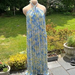 J Jason Wu halter maxi blue & yellow floral maxi dress SZ 1X